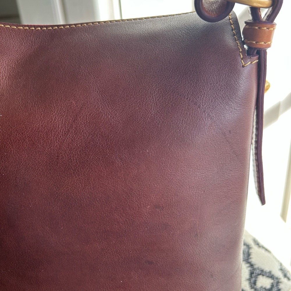Dooney & Bourke Chestnut Brown Leather Hobo with Tan Handle - Picture 3 of 12